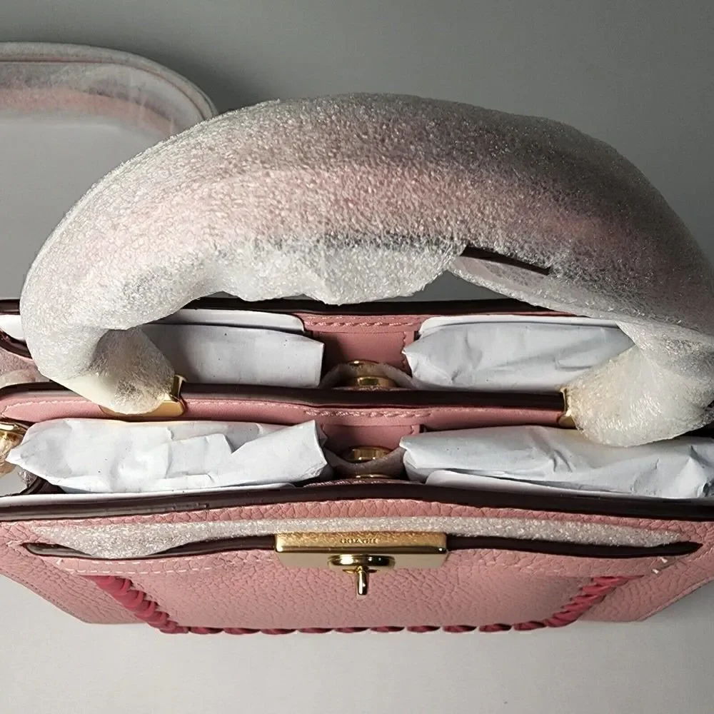 NWT Coach CA077 Mini Lane Top Handle In Refine Pebble Leather Whipstitch Pink